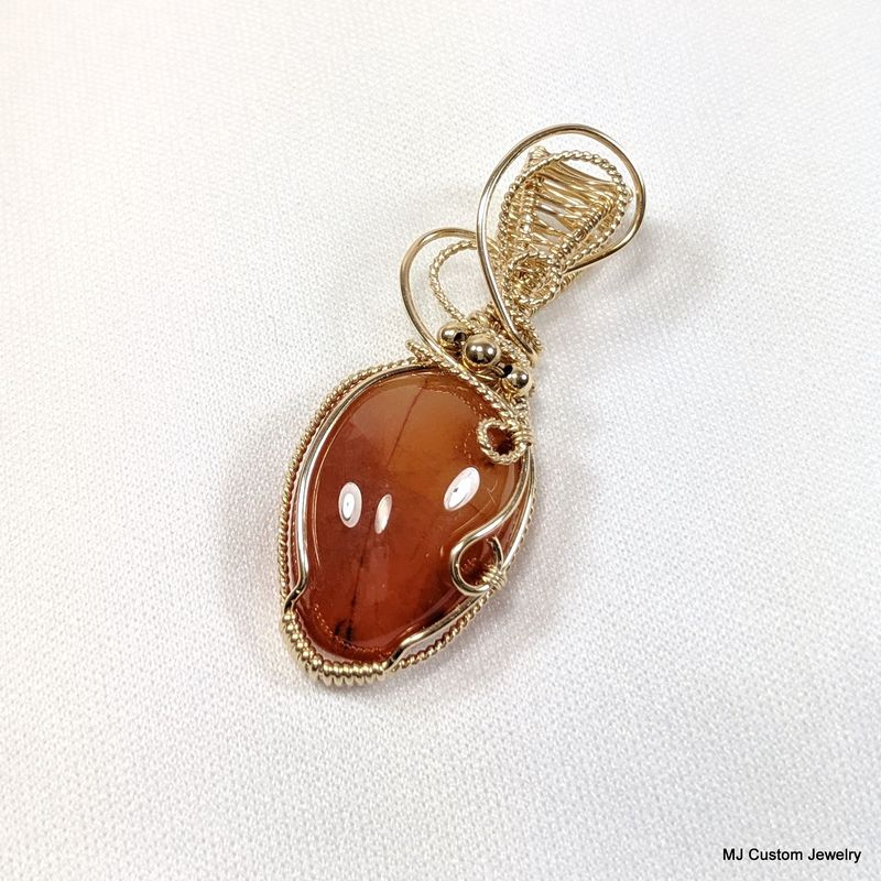 Carnelian & Gold Beads 14k GF Wire Wrapped Pendant