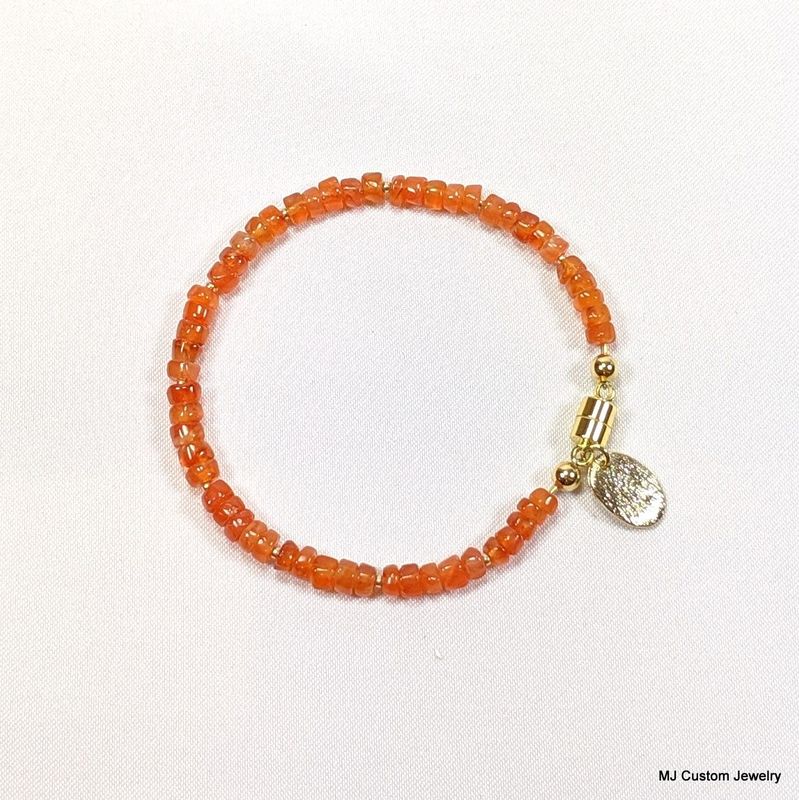 Carnelian Heishi & Brushed Gold Drop Magnetic Clasp Bracelet