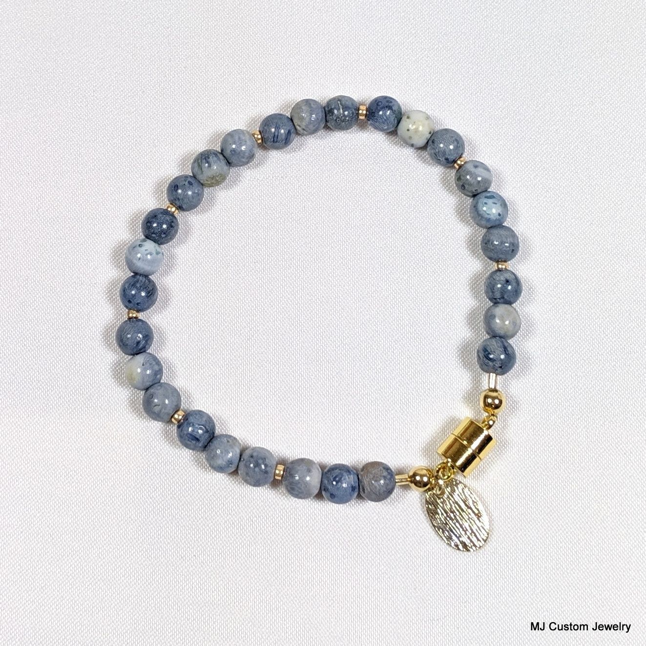 Dumortierite & Brushed Gold Drop Magnetic Clasp Bracelet