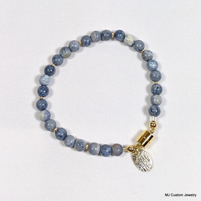 Dumortierite & Brushed Gold Drop Magnetic Clasp Bracelet