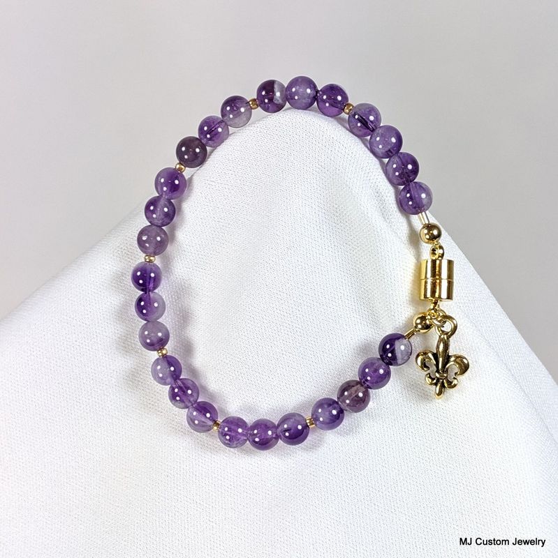 Amethyst & Fleur-de-lis Charm Magnetic Clasp Bracelet