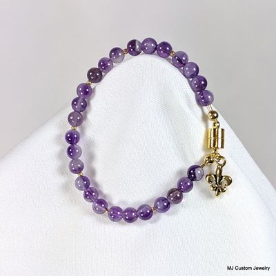 Amethyst & Fleur-de-lis Charm Magnetic Clasp Bracelet