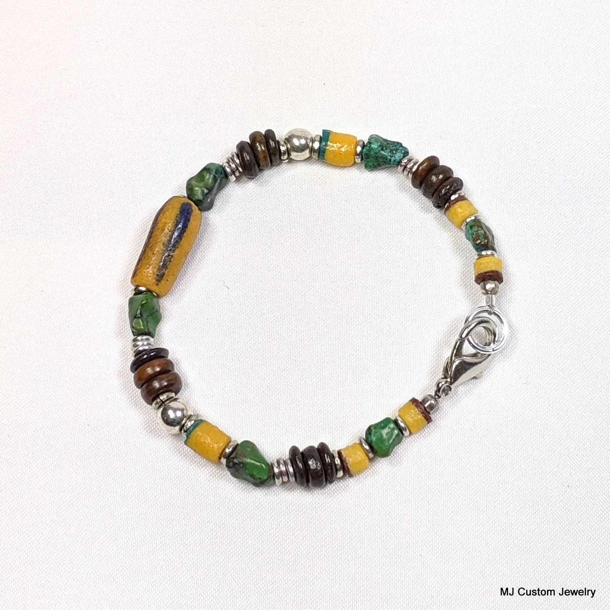 African Trade Bead, Turquoise Nugget & Buffalo Bone Bracelet