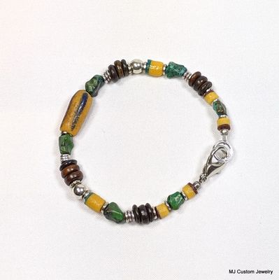 African Trade Bead, Turquoise Nugget & Buffalo Bone Bracelet