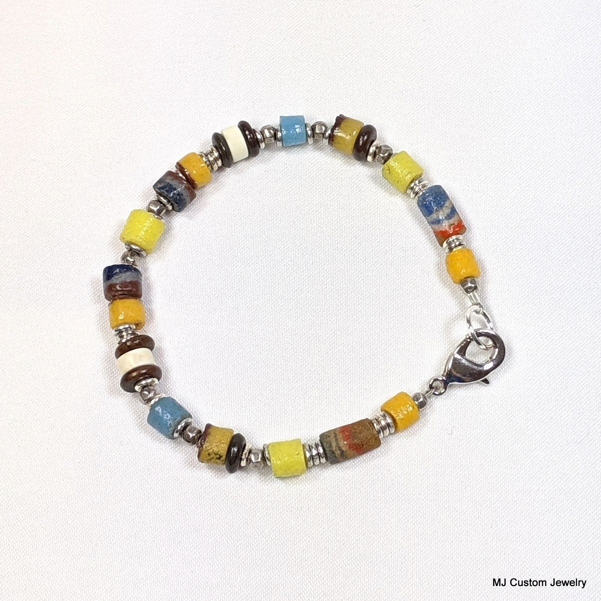 African Trade Bead, White Turquoise & Buffalo Bone Bracelet
