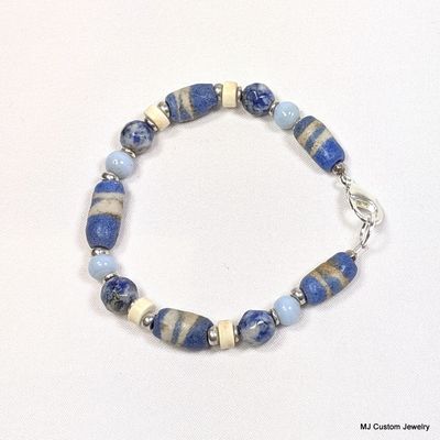 Blue Banded Trade Bead, Sodalite & Indian Glass Bracelet