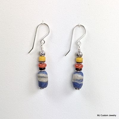 African Powder Glass Trade Bead & Java Glass Earrings