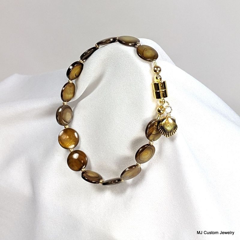 Golden Shell Coins & Sea Shell Charm Magnetic Clasp Bracelet