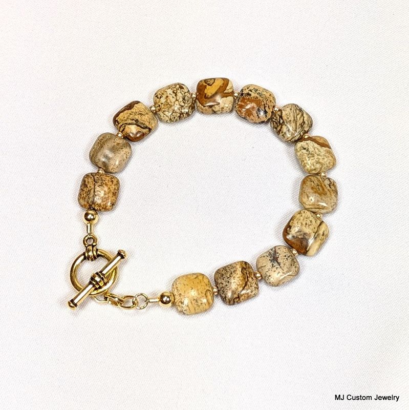 Picture Jasper Chiclets Gold Toggle Bracelet