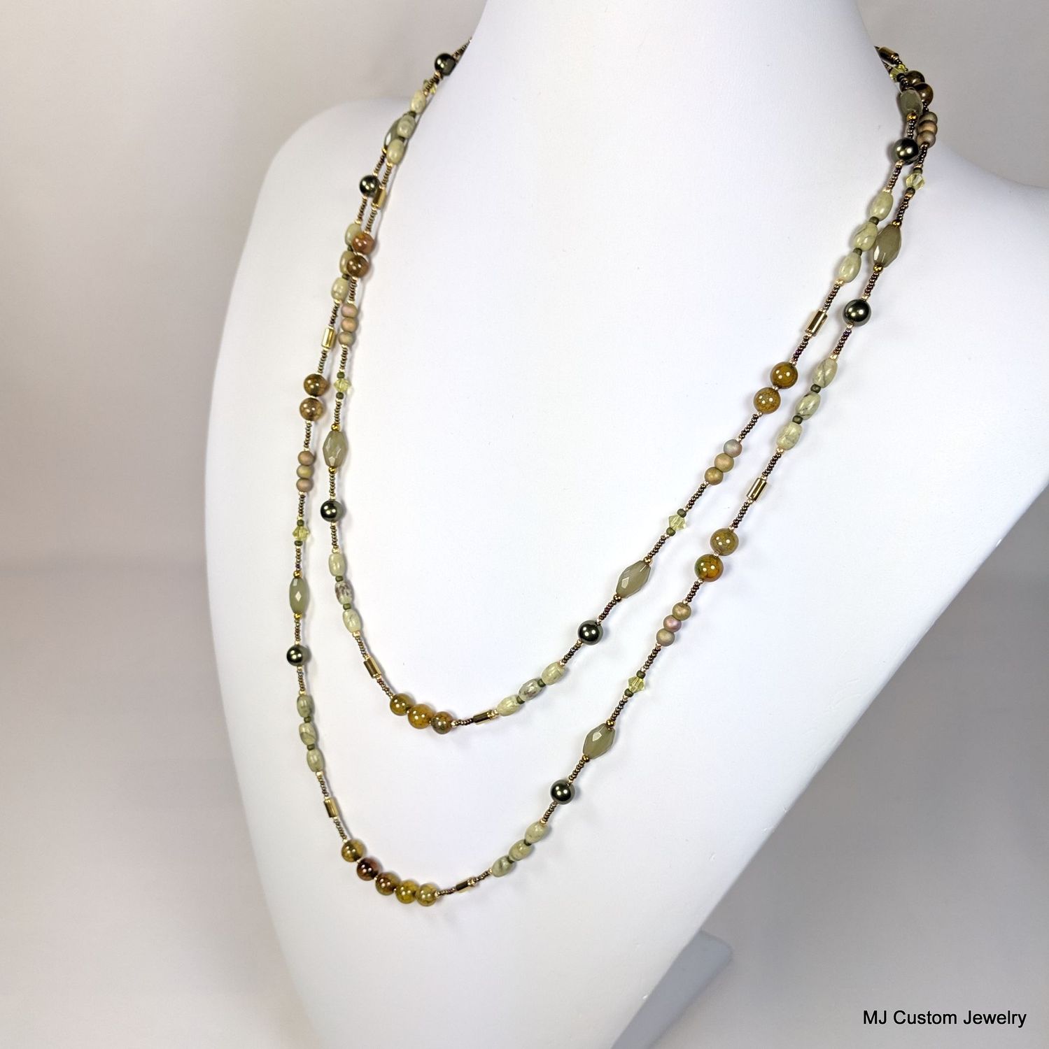 Olive Tones Agate & Jasper Double Strand Necklace