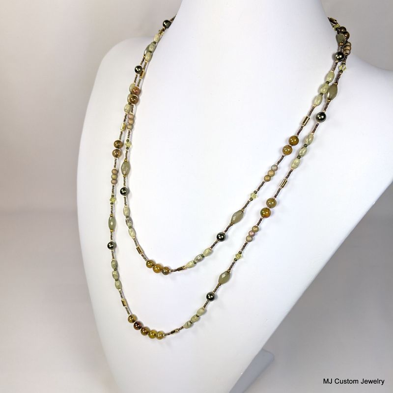 Olive Tones Agate & Jasper Double Strand Necklace