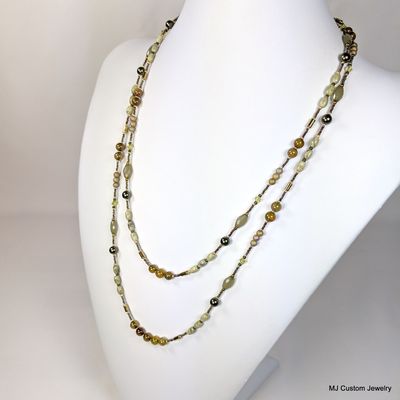 Olive Tones Agate & Jasper Double Strand Necklace