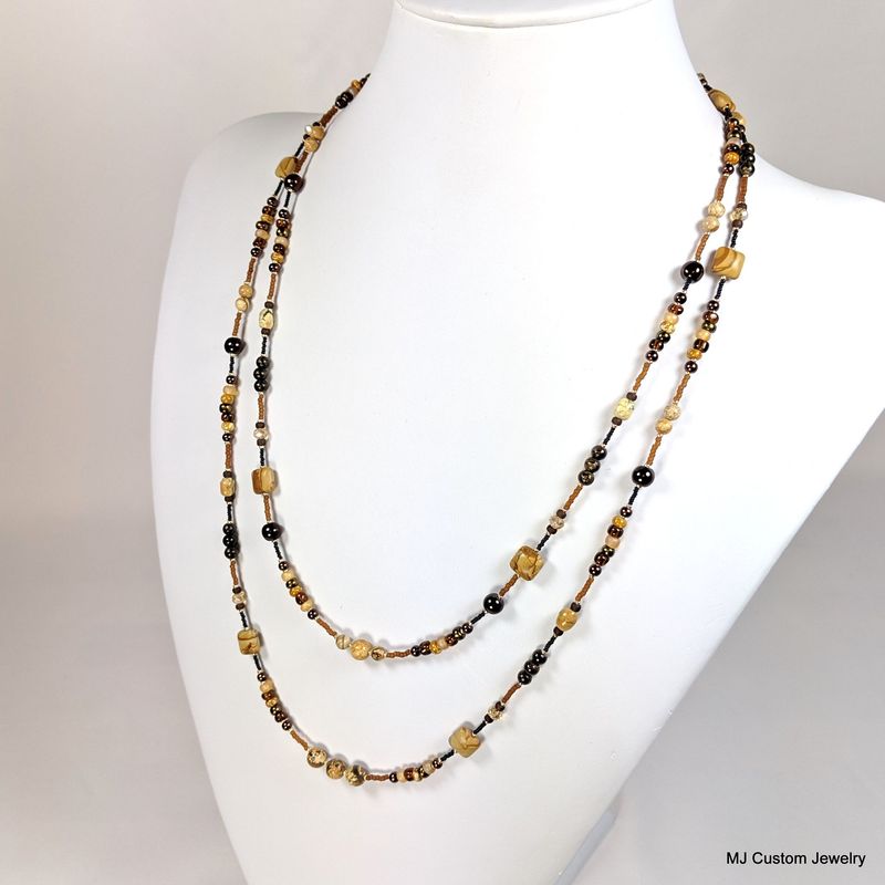 Picture Jasper & Czech Glass Double Strand Necklace