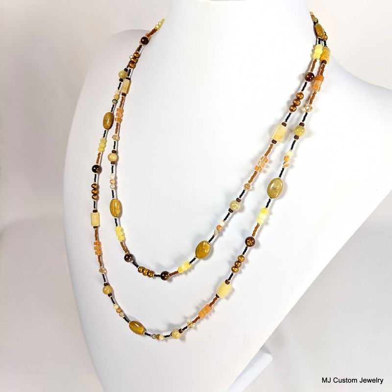 Golden Tones Multi-gemstone Double Strand Necklace
