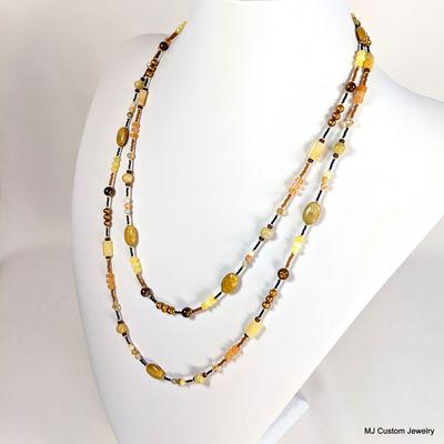 Golden Tones Multi-gemstone Double Strand Necklace