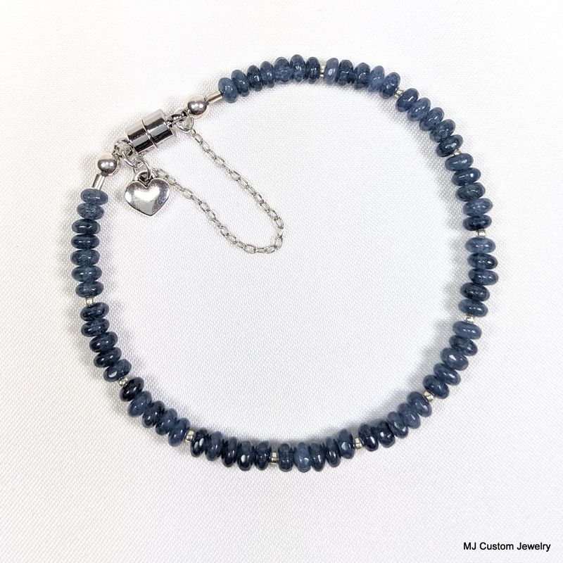 "Kyanite" Agate Rondelle & Heart Charm Magnetic Clasp Bracelet