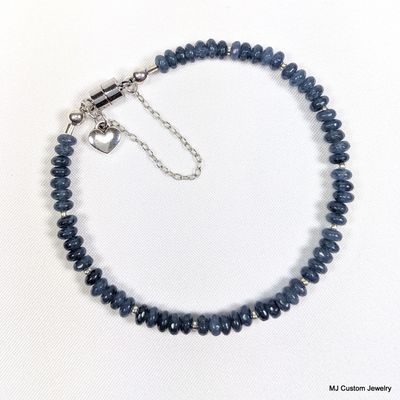 "Kyanite" Agate Rondelle & Heart Charm Magnetic Clasp Bracelet