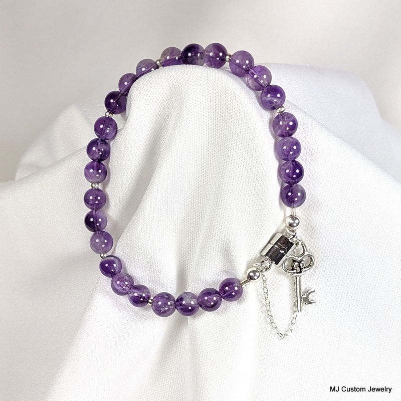 Amethyst & Antique Key Charm Magnetic Clasp Bracelet