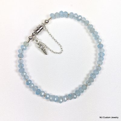Aquamarine Rondelle & Shell Charm Magnetic Clasp Bracelet