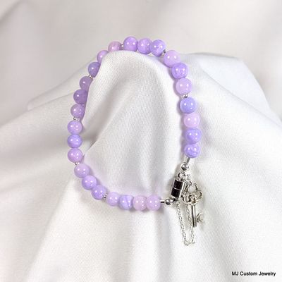Lavender Jade & Antique Key Charm Magnetic Clasp Bracelet