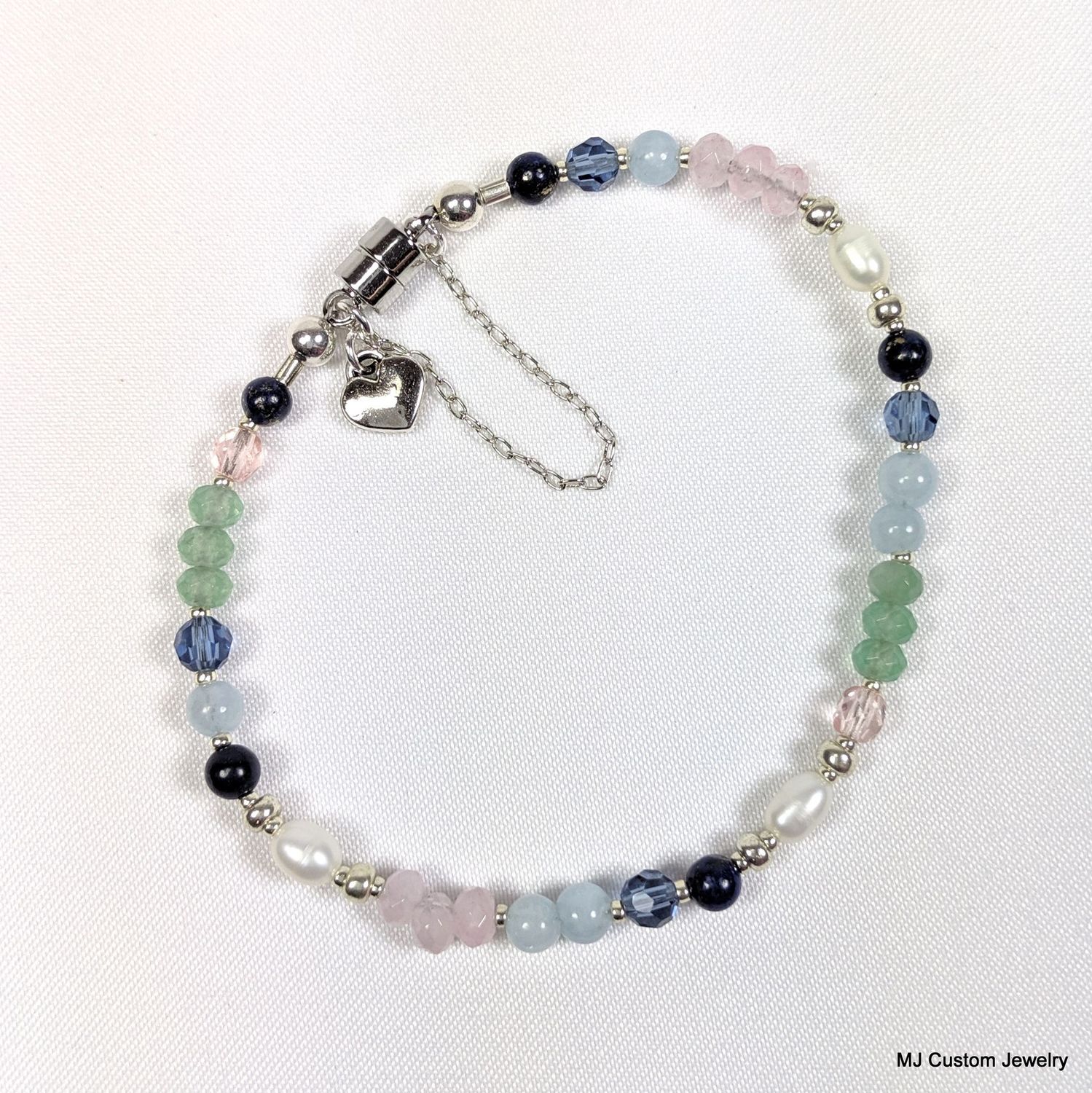 Multi-gems, Lapis, Crystal & FW Pearl Magnetic Clasp Bracelet