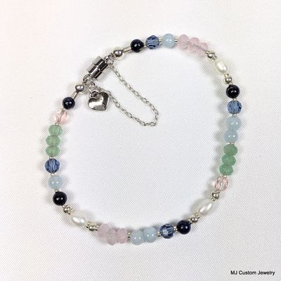 Multi-gems, Lapis, Crystal & FW Pearl Magnetic Clasp Bracelet