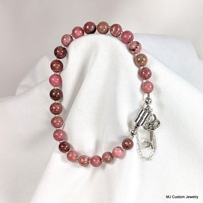 Rhodonite & Antique Key Charm Magnetic Clasp Bracelet