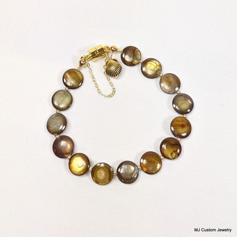 Golden Shell Coins & Sea Shell Charm Magnetic Clasp Bracelet