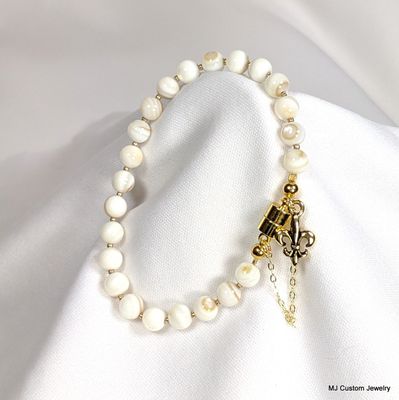 Mother of Pearl & Fleur-de-lis Charm Magnetic Clasp Bracelet
