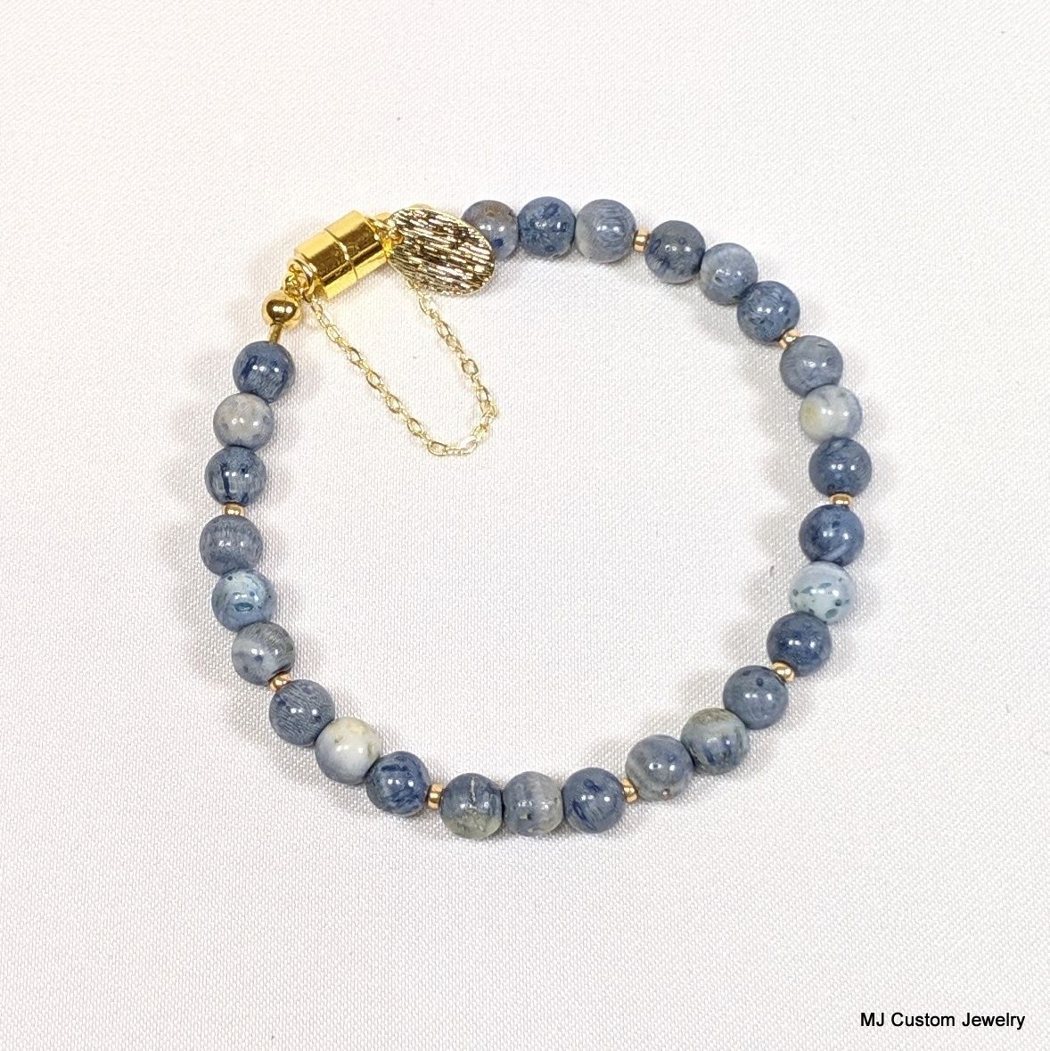 Dumortierite & Brushed Gold Drop Magnetic Clasp Bracelet