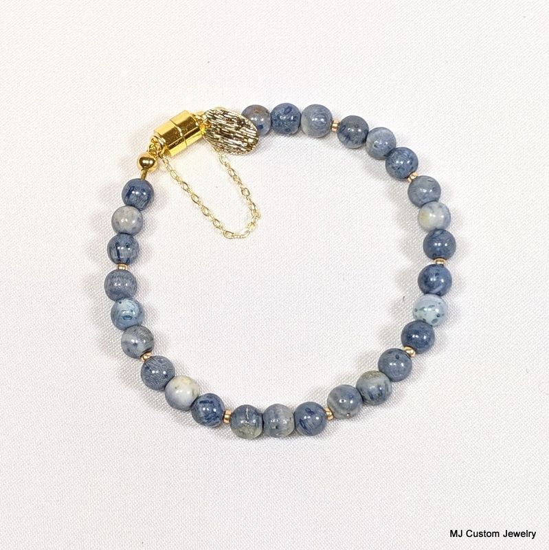 Dumortierite & Brushed Gold Drop Magnetic Clasp Bracelet