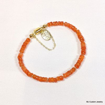 Carnelian Heishi & Brushed Gold Drop Magnetic Clasp Bracelet