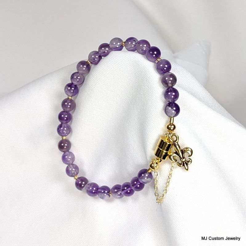 Amethyst & Fleur-de-lis Charm Magnetic Clasp Bracelet