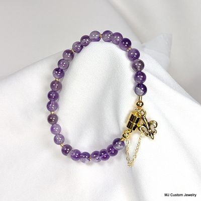 Amethyst & Fleur-de-lis Charm Magnetic Clasp Bracelet