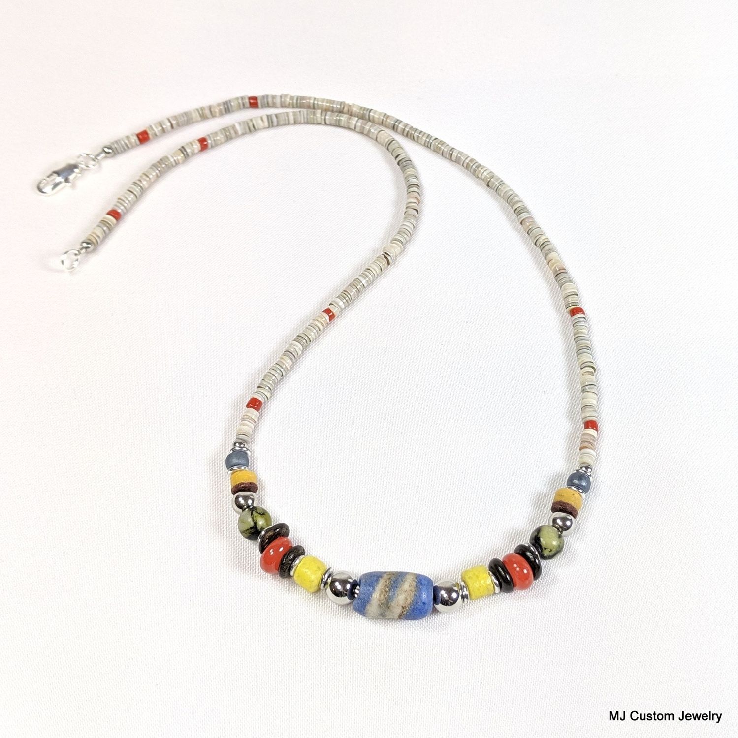 Mixed African Trade Bead & Shell Heishi Necklace