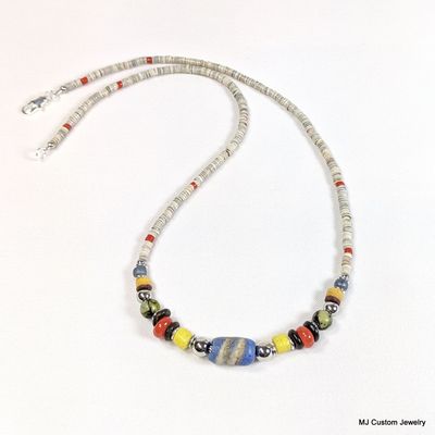 Mixed African Trade Bead & Shell Heishi Necklace Mixed African Trade Bead & Shell Heishi Necklace