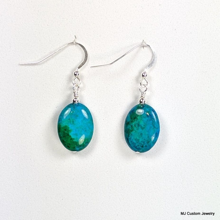 Chrysocolla Flat Oval Gemstone Earrings
