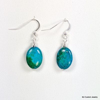 Chrysocolla Flat Oval Gemstone Earrings