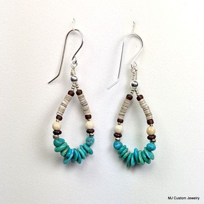 Turquoise, Seabed Fossil & Shell Heishi Ring of Stones Earrings