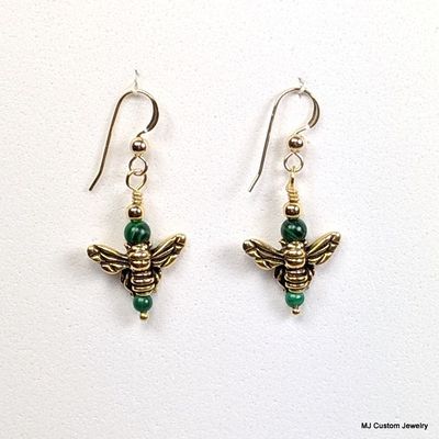 Malachite & Golden Honey Bee 14k GF Earrings Malachite & Golden Honey Bee 14k GF Earrings