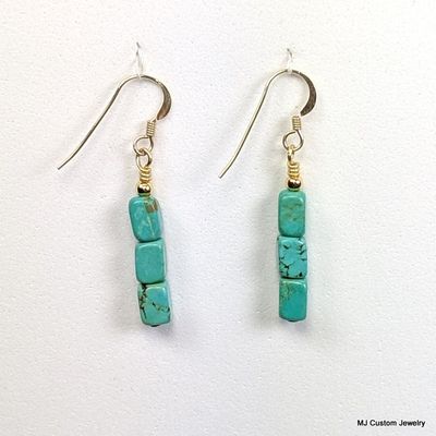Turquoise Stacked Tumbled Squares 14k GF Earrings