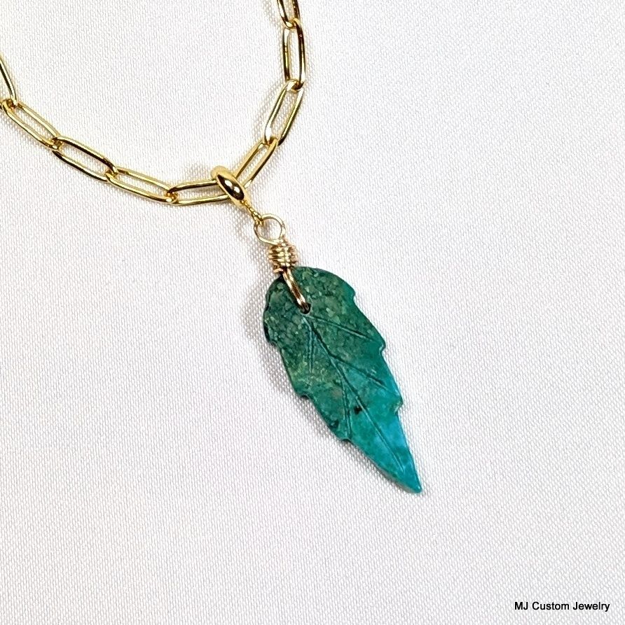 Hand-Carved Turquoise Leaf Pendant Necklace