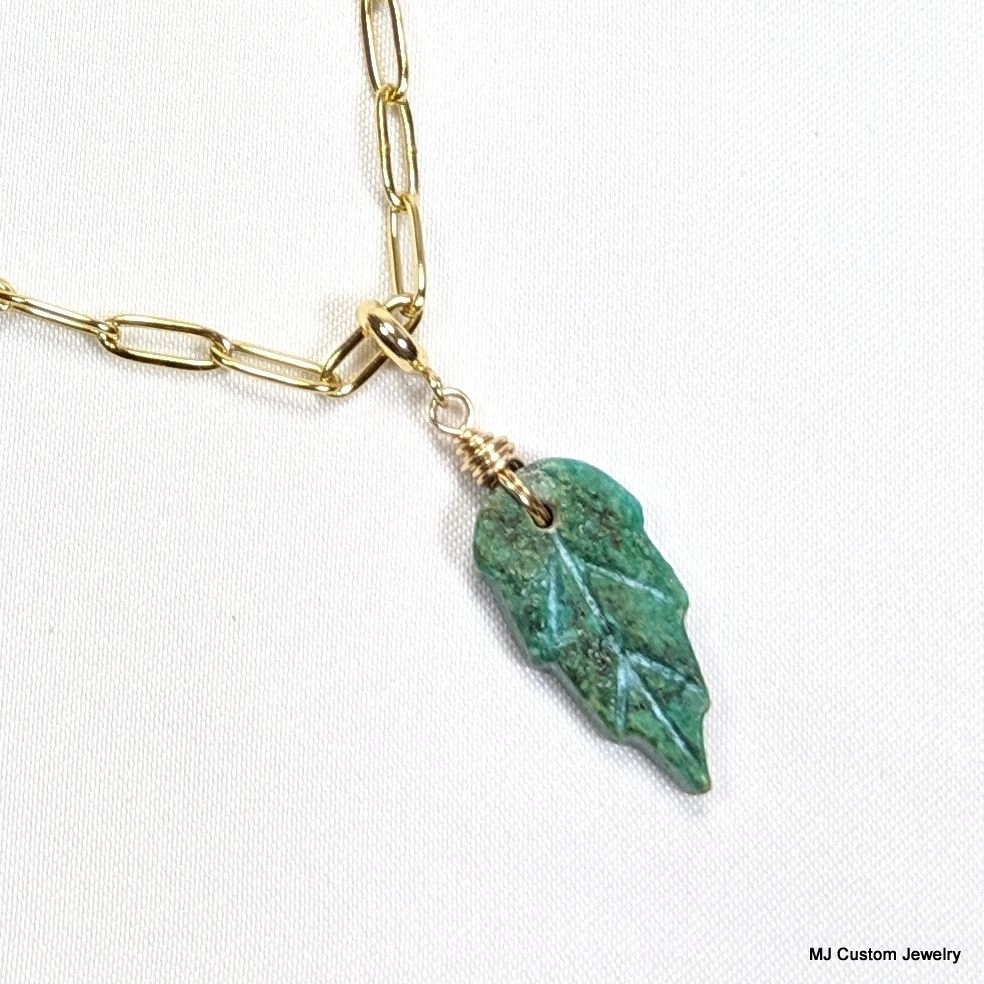 Hand-Carved Turquoise Leaf Pendant Necklace