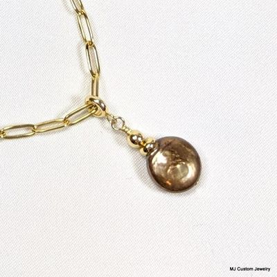 Bronze Freshwater Coin Pearl Pendant Necklace