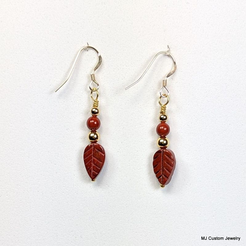Red Jasper Carved Leaves 14k GF Earrings