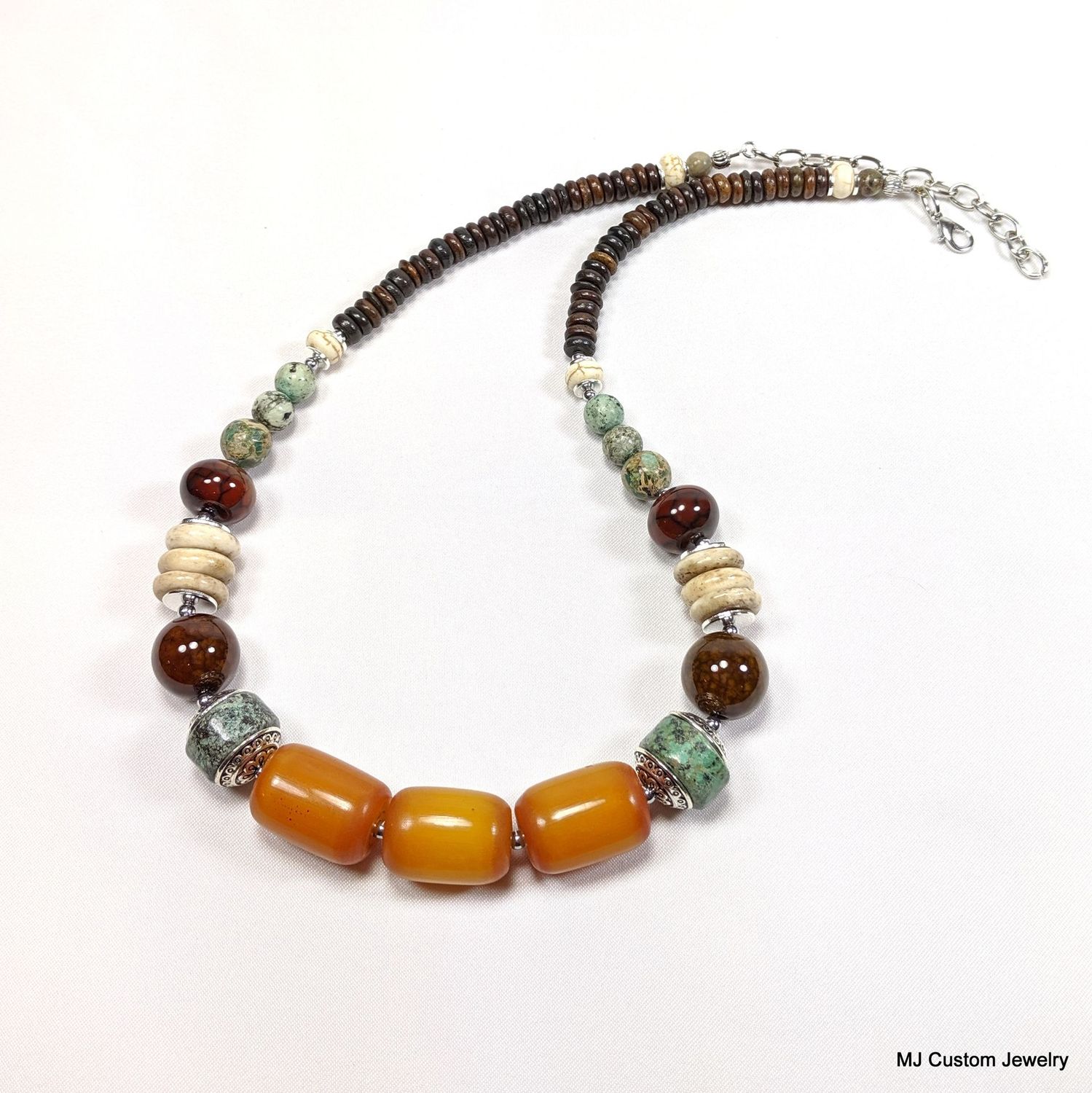 Bee's Wax Amber, African Turquoise & Bone Tribal Necklace Bee's Wax Amber, African Turquoise & Bone Tribal Necklace