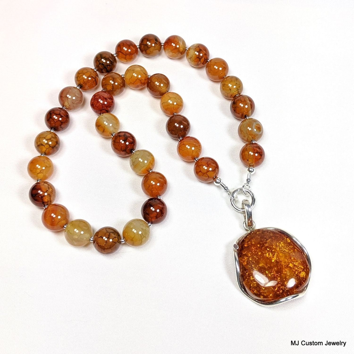 Gold Dragon Vein Agate w/ Removable Baltic Amber Pendant