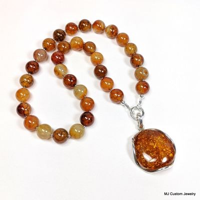 Gold Dragon Vein Agate w/ Removable Baltic Amber Pendant