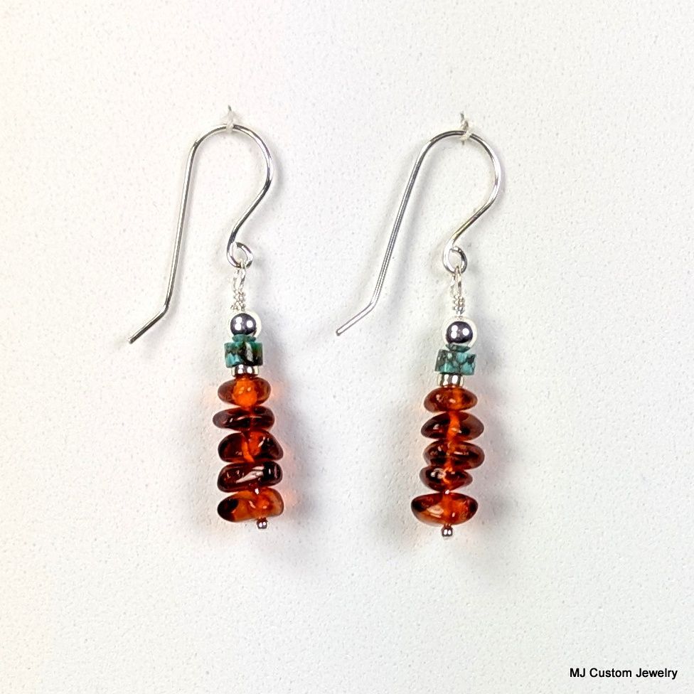 Baltic Amber & Turquoise Stacked Nugget Earrings Baltic Amber & Turquoise Stacked Nugget Earrings