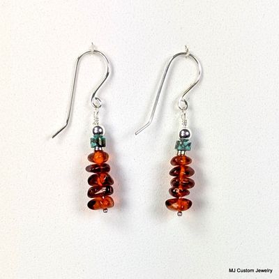 Baltic Amber & Turquoise Stacked Nugget Earrings Baltic Amber & Turquoise Stacked Nugget Earrings